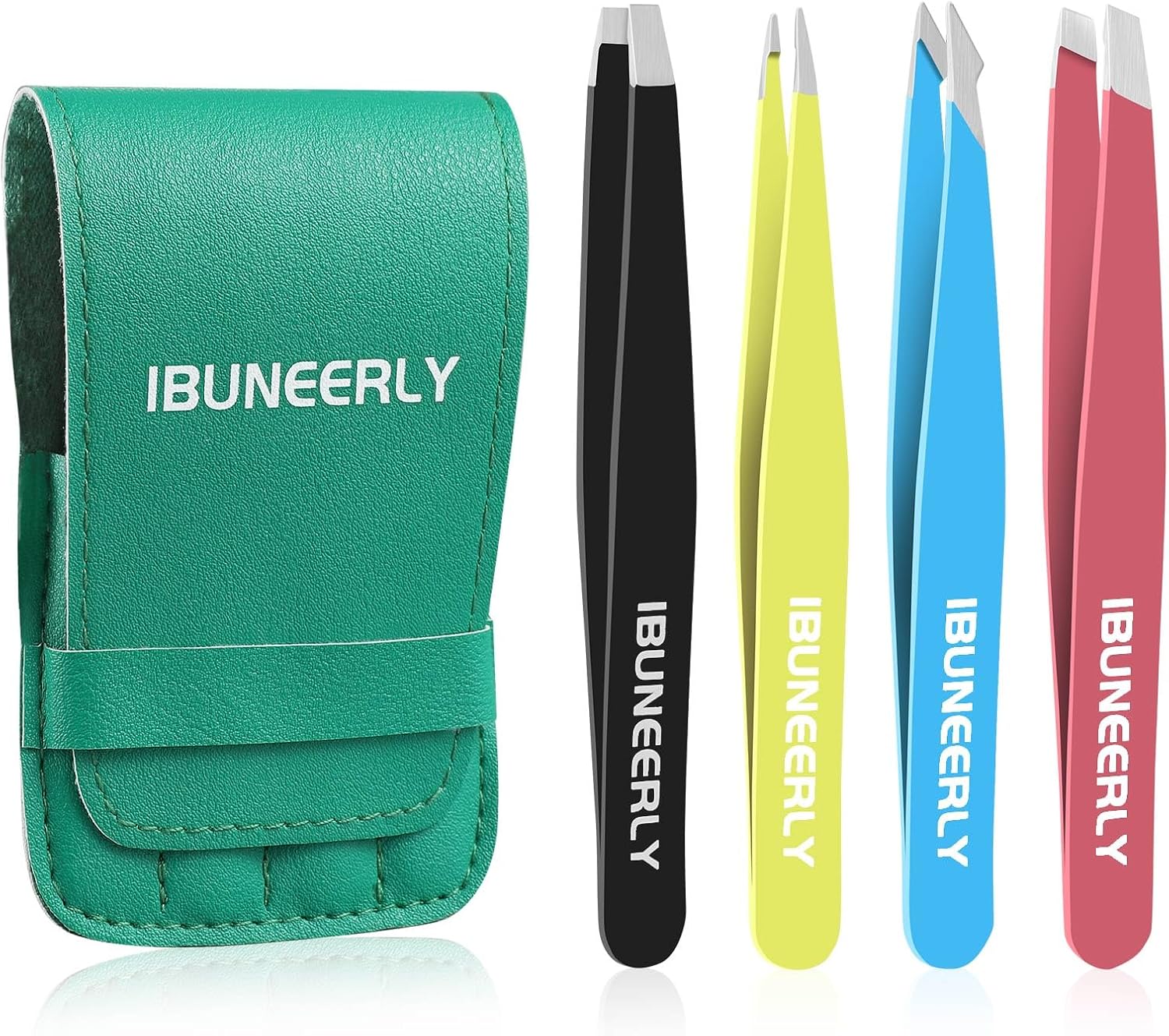 Eyebrows Tweezers Set, 4Pcs Stainless Steel Tweezers for Women with Travel Case, Great Precision for Ingrown Hair, Facial Hair and Splinter Removal
