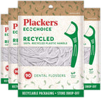 Plackers EcoChoice Fresh Mint Recycled Dental Flossers, Easy Grip Handle, Built in Toothpick, Made with 100% Recycled Food Grade Plastic, 360 Count (Pack of 4)