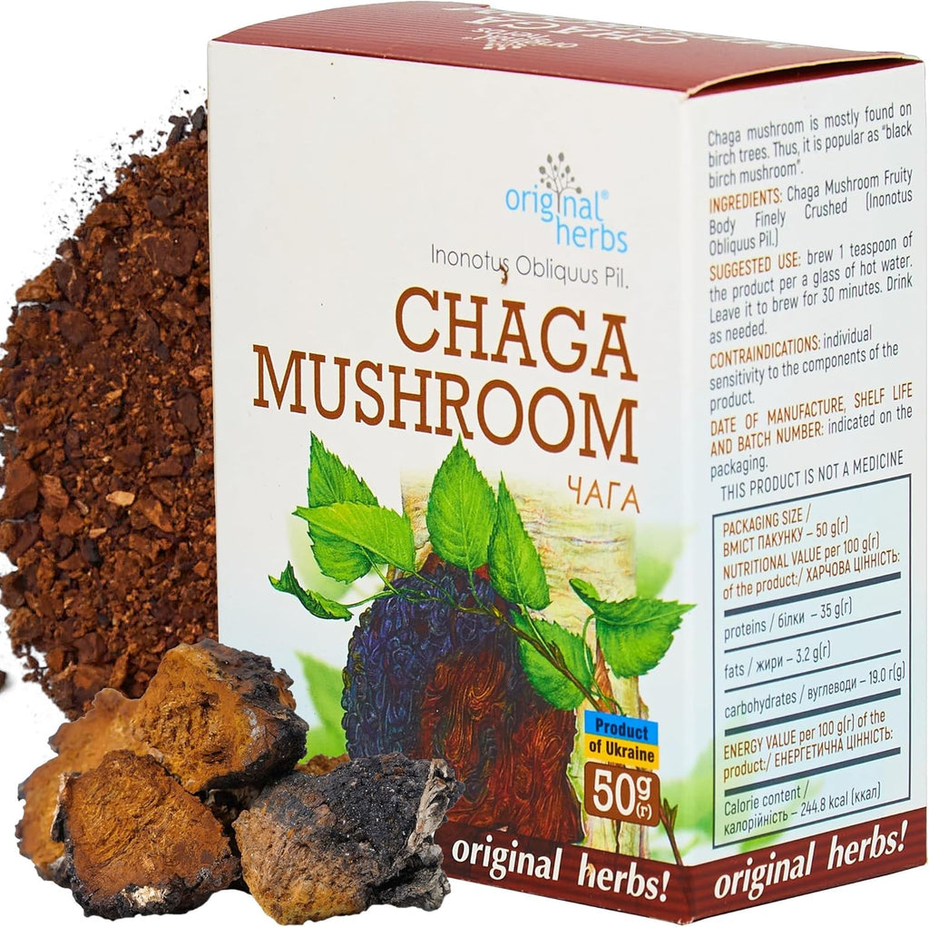 CHAGA MUSHROOM TEA, (Inonotus Obliquus Pil) | | Original Herbs Herbal Tea – Wild Crafted Herbs Tea – 50g (1.76oz), 100% Pure, Natural Antioxidant-Rich Chaga