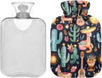 Mexican Cactus Flowers Llamas Classic Hot Water Bottle with Cover 1L Winter Hot Water Bag Hot Water Pouch for Menstrual Cramps, Neck, Shoulder, Back Pain Relief