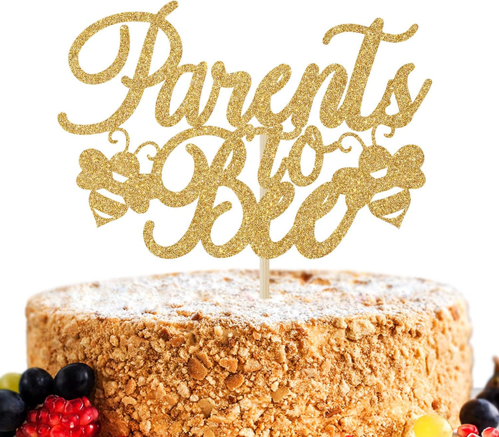 Gold Glitter Parents to Bee Cake Topper - Mommy to Be Cake Décor - Gender Reveal/Baby Shower/Pregnancy Announcement Party Decoration Supplies
