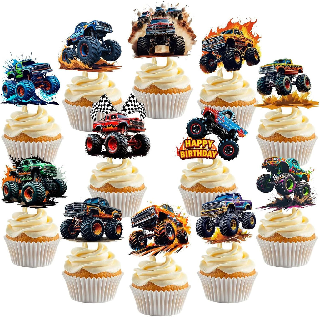 Monster Truck Birthday Decorations 48 Pcs Monster Truck Cupcake Toppers