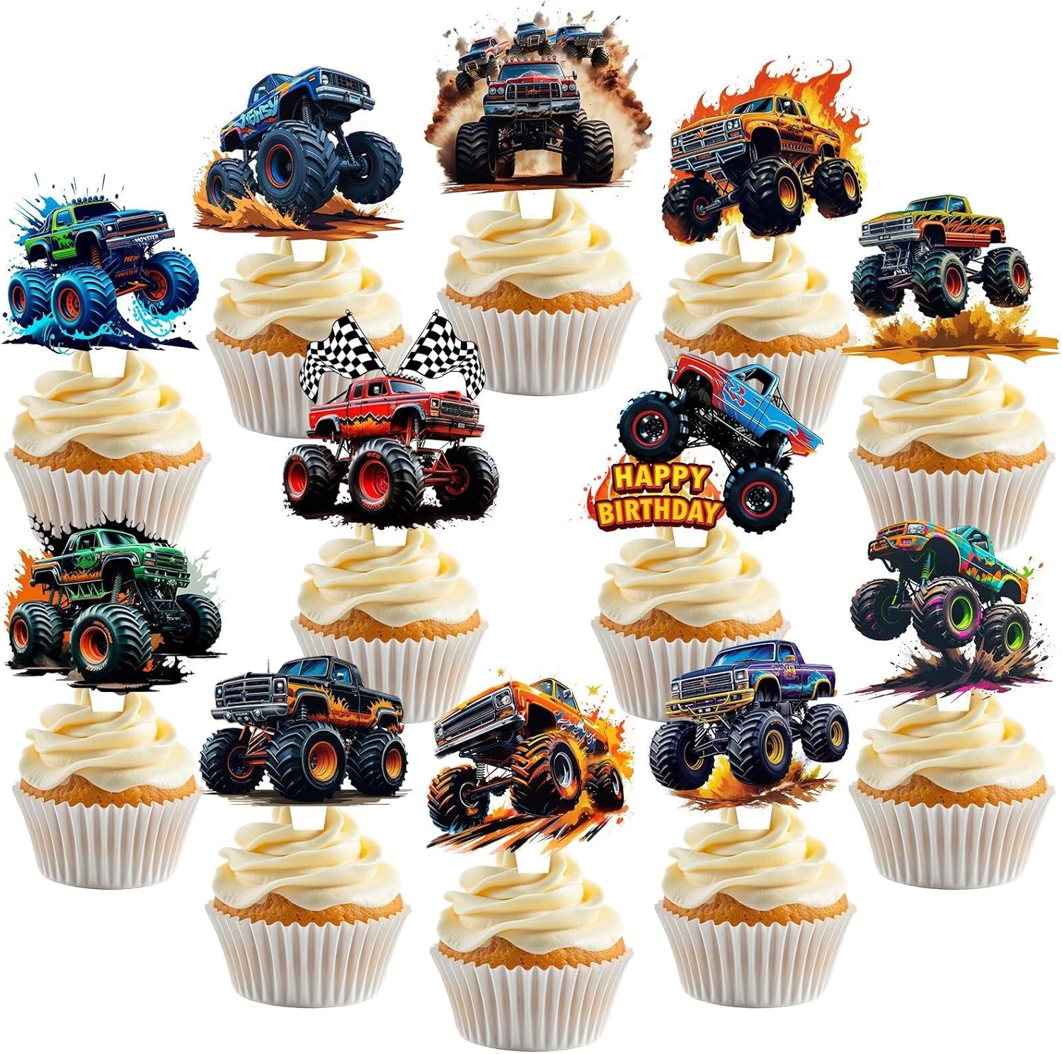 Monster Truck Birthday Decorations 48 Pcs Monster Truck Cupcake Toppers