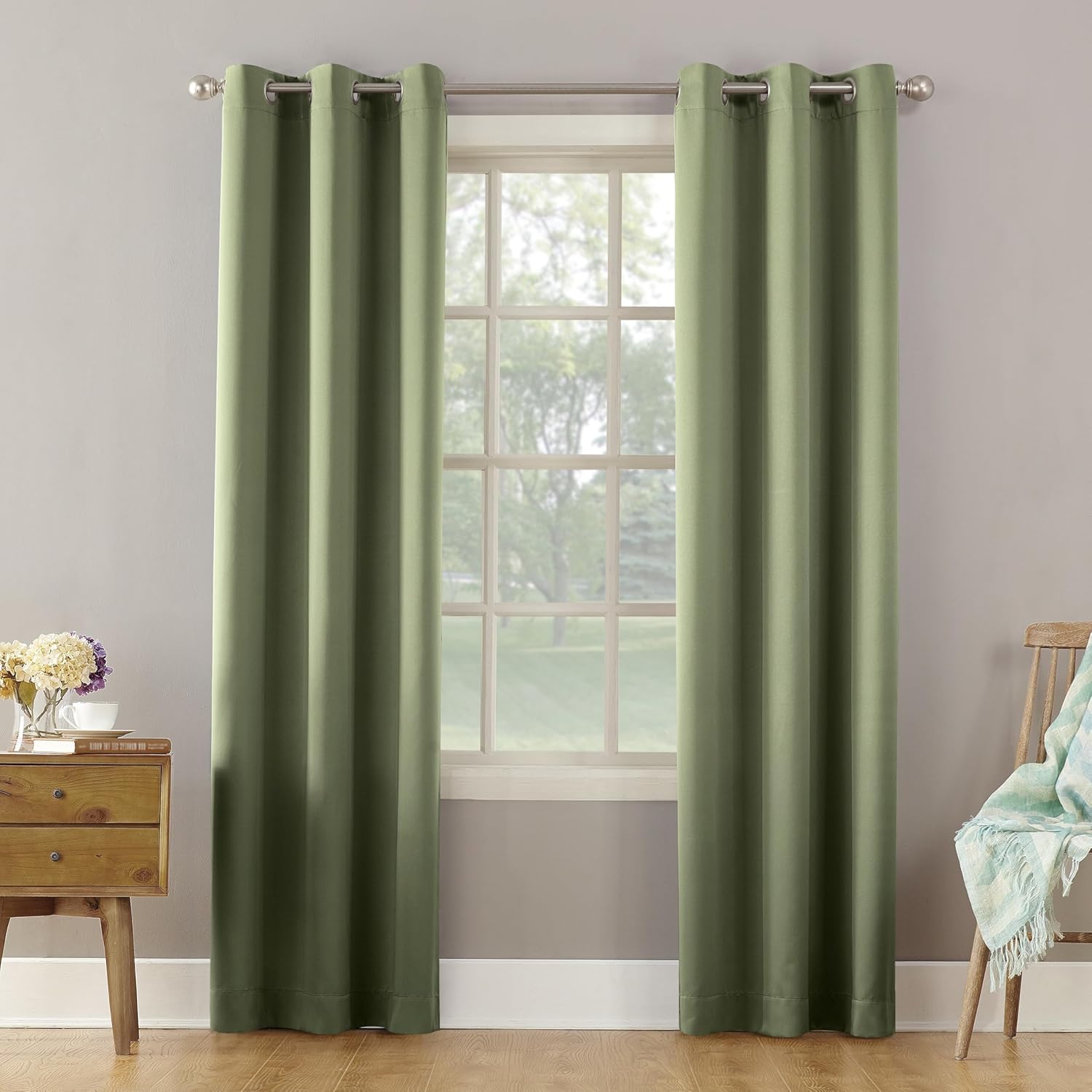 Sun Zero - 53408 Becca Energy Efficient Grommet Curtain Panel, 40" x 84", Sage Green