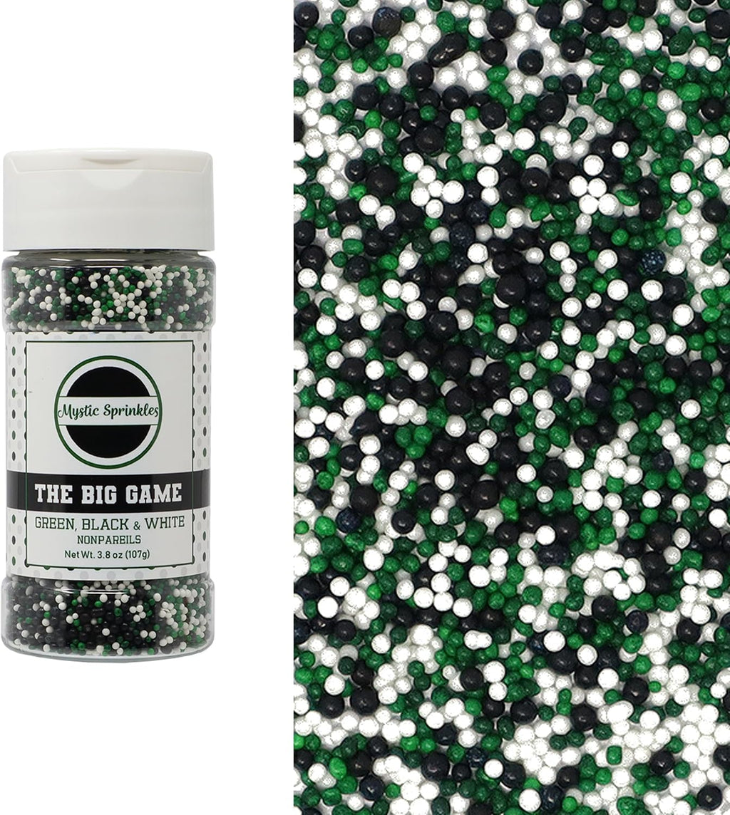 Mystic Sprinkles The Big Game Nonpareil Mix 3.8oz Bottles (Green, Black & White)