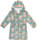 Cute Cartoon Pigs Pattern Bathrobe Hooded PJ Robe Soft Fleece Robe Pajama Sleepwears 2-12 Years