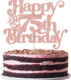 Gyufise 1Pc Happy 75th Birthday Cake Topper Glitter Happy Birthday Cake Pick Cheers to 75 Years for 75th Anniversary Wedding Party Cupcake Decorations Supplies Rose Gold