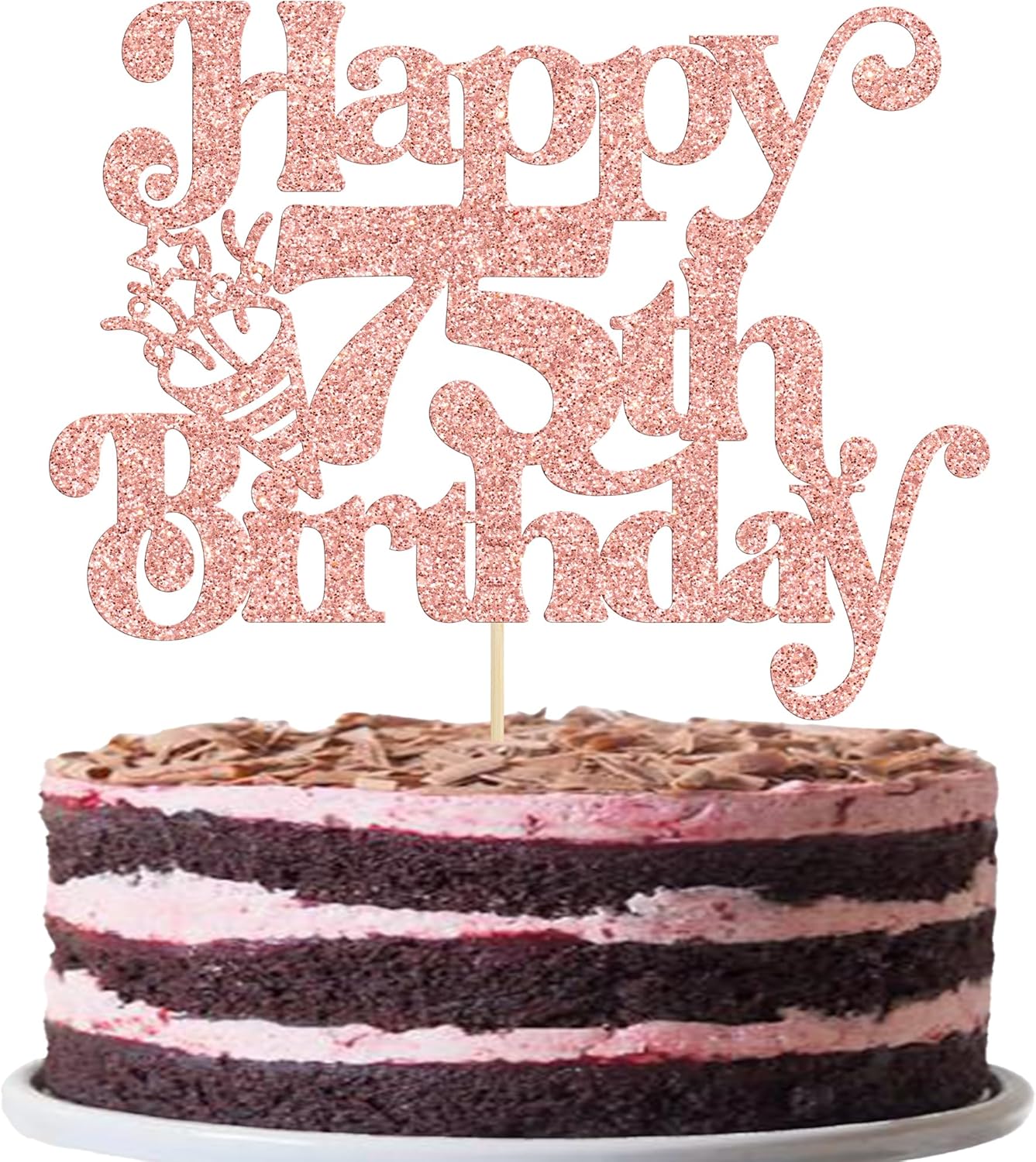 Gyufise 1Pc Happy 75th Birthday Cake Topper Glitter Happy Birthday Cake Pick Cheers to 75 Years for 75th Anniversary Wedding Party Cupcake Decorations Supplies Rose Gold