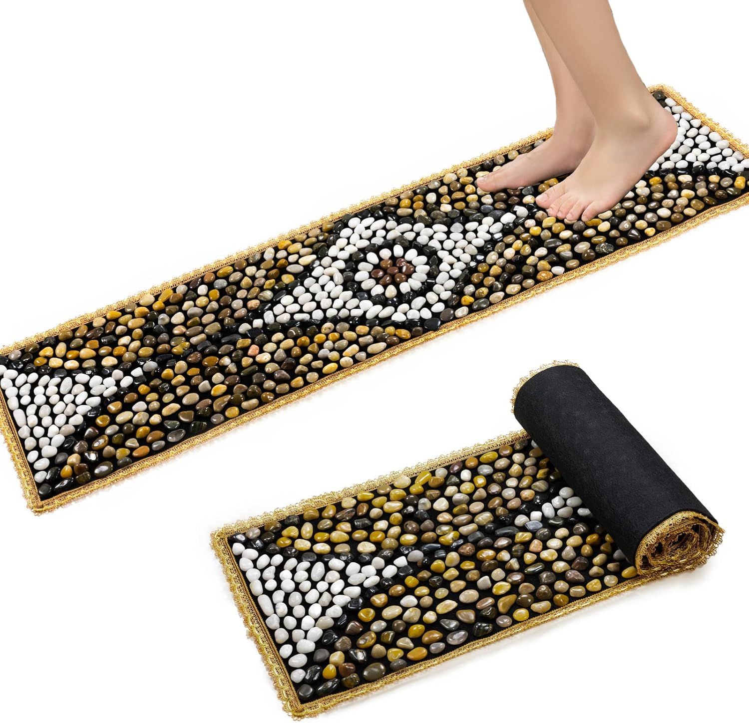 Pebbles Massage Mat, Reflexology Foot Massagers, Foot Pain Relief Massage Rock Pad, Relaxation Gifts for Parents or Friends (60"×15.7")
