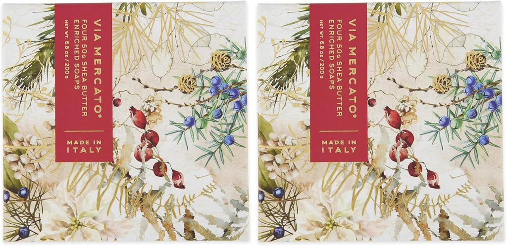 Via Mercato Gift Italian Soap Bar Set 4 x 50g, Individually Wrapped Gift Soaps, Natale Collection (Pack of 2)