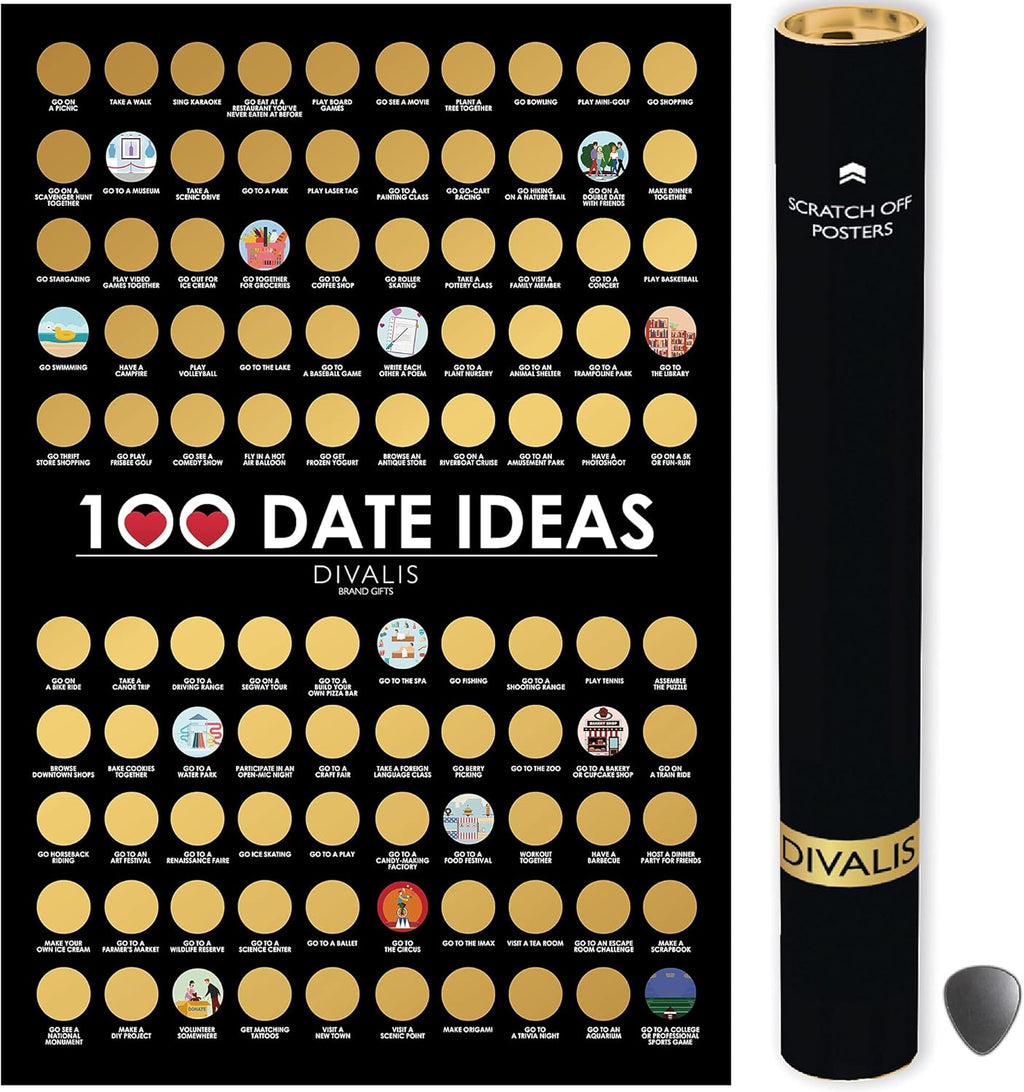100 Dates Scratch off Bucket List Poster - Large Scratching Poster for Adventure Couple - Things to Do Bucket List for Couple - Things to Do Scratchable List - Motivational Achievements Checklist
