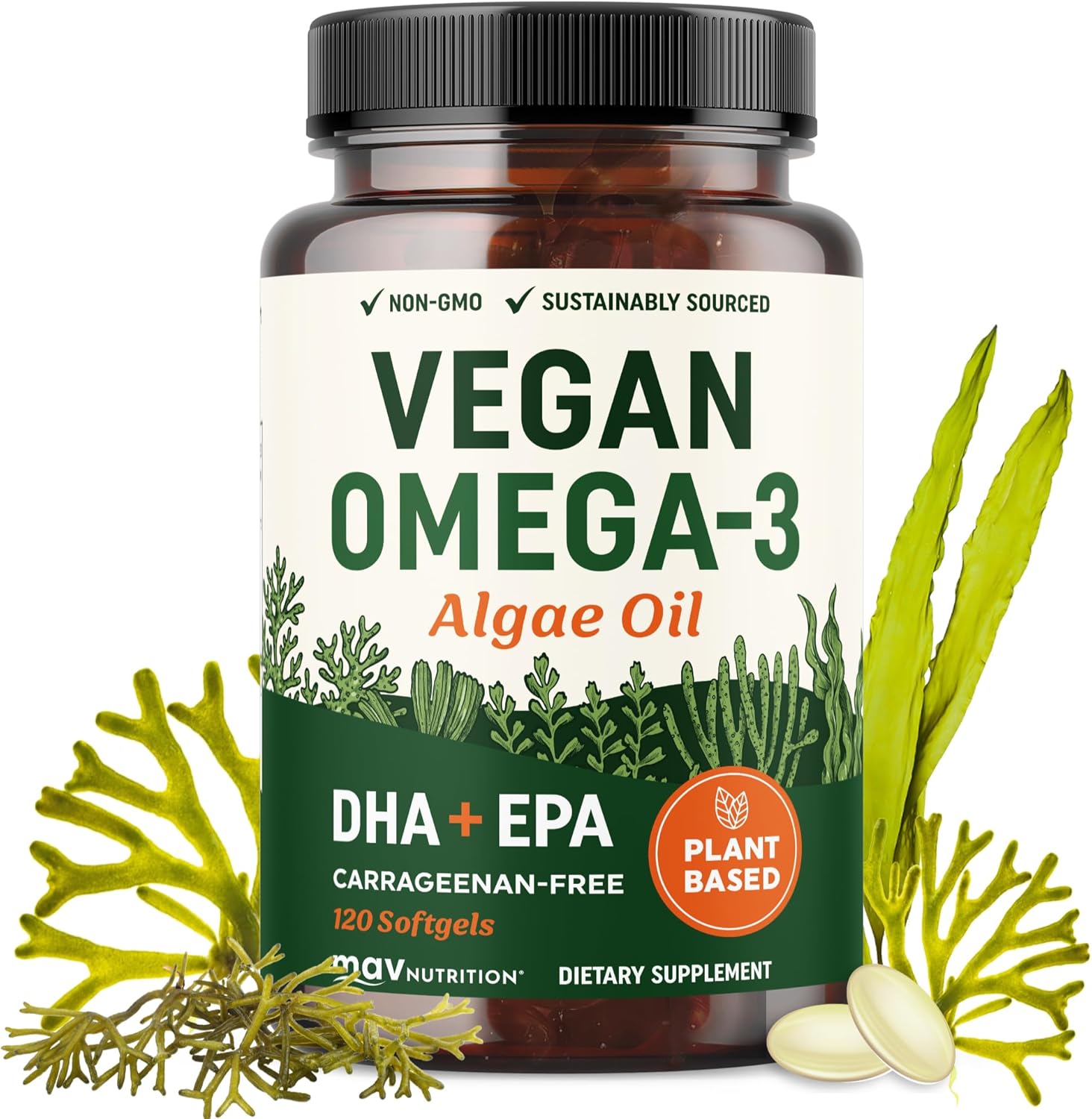 Vegan Omega 3 6 9 Algae Oil | Plant Based DHA EPA | Sustainably Sourced, No Carrageenan | Heart, Brain & Eye Health Support | Fish Oil Alternative | Omega 3 Fatty Acid Supplements | 120 Softgels
