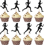 Rsstarxi 24 Pack Running Cupcake Toppers Black Glitter Sports Fitness Cupcake Picks Decorations for Sports Theme Running Baby Shower Boys Girls Birthday Party Cake Decorations