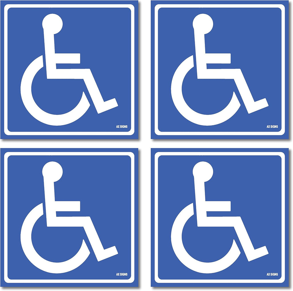 (4 Pack) Disabled Wheelchair Sign Stickers, Disability Sign, Handicap Sign Sticker, Vinyl Sticker Decal, 5.5 x 5.5" inch. Blue and White Sticker Decals
