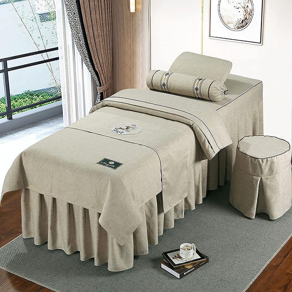 KKLT 4-Piece Massage Table Sheet Set,Massage Table Skirt Salon Bed Cover Breathable for Body Fumigation Physiotherapy Massage-D 185x70cm(73x28inch)