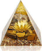 Hopeseed Orgone Pyramid Flower of Life Orgonite Money Healing Crystals Pyramid for Positive Energy with Tiger's Eye Stones and Luck White Crystal that Promotes Wealth, Prosperity and attracts Success