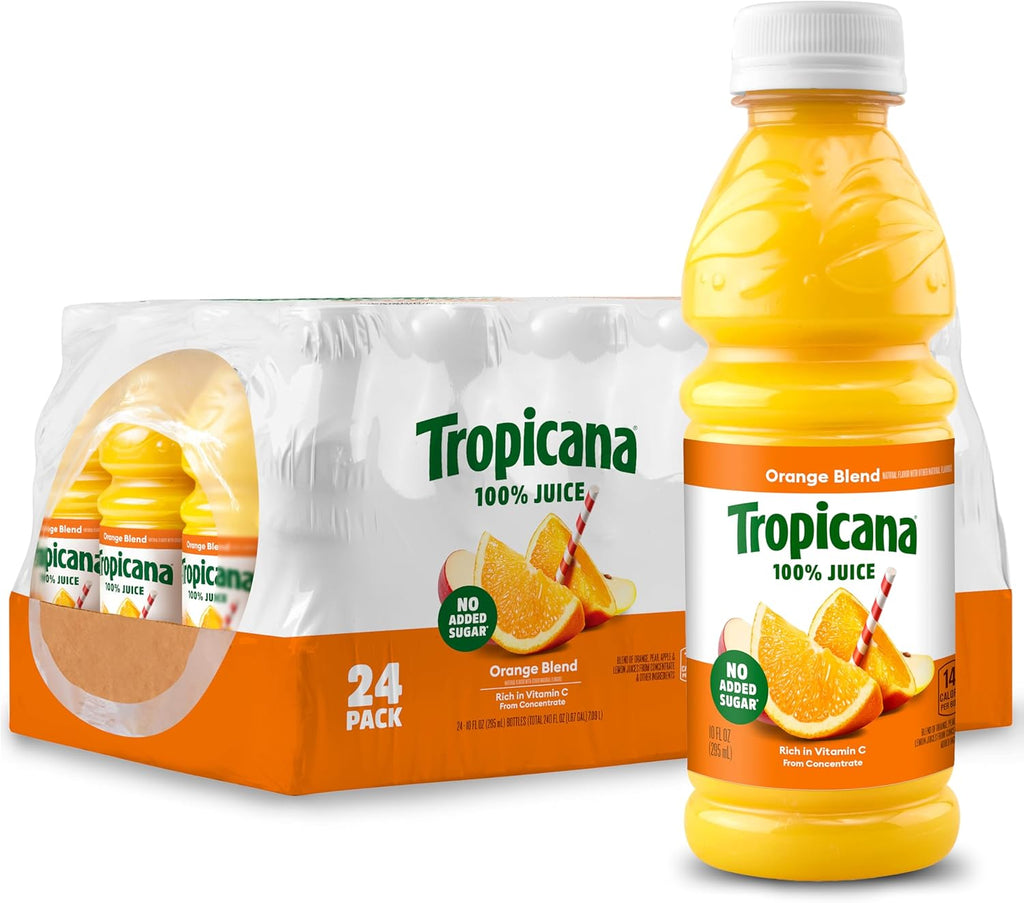 Tropicana 100% Juice Orange Blend, Single Serve, 10 fl oz Bottles (Pack of 24) - Real Fruit Juice, Vitamin C Rich, No Added Sugars, No Artificial Flavors