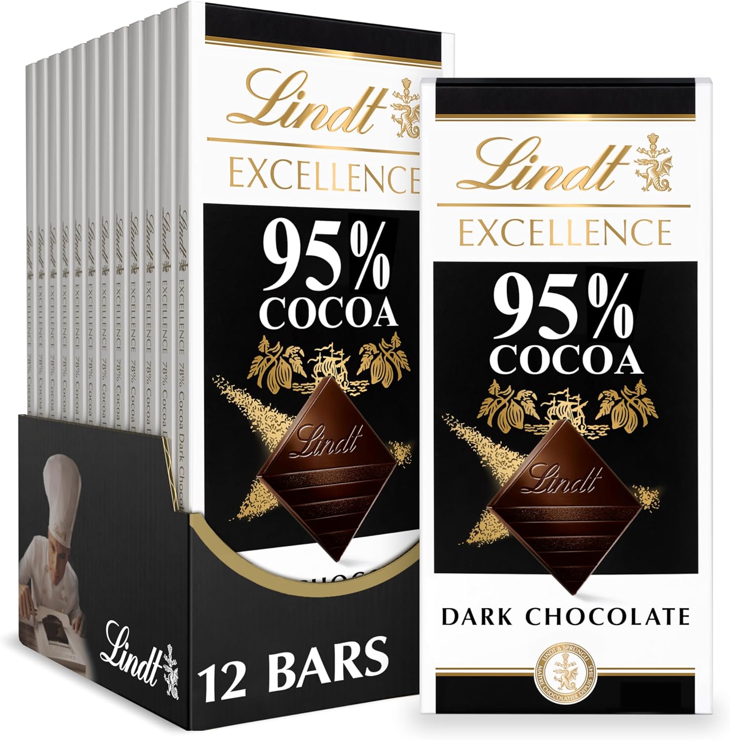Lindt EXCELLENCE 95% Cocoa Dark Chocolate Bar, Dark Chocolate Candy, 2.8 oz. (12 Pack)