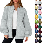 Oversized Zip Up Sweatshirt Women Fleece Zip Up Bomber Jacket Casual Athletic Workout Y2k Sweat Jackets with Pockets