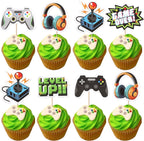Rsstarxi 36 Pack Video Game Theme Cupcake Toppers Controllers Game On Level Up GamePad Cupcake Picks Decorations for Game Theme Baby Shower Kids Boys Gaming Birthday Party Cake Decorations