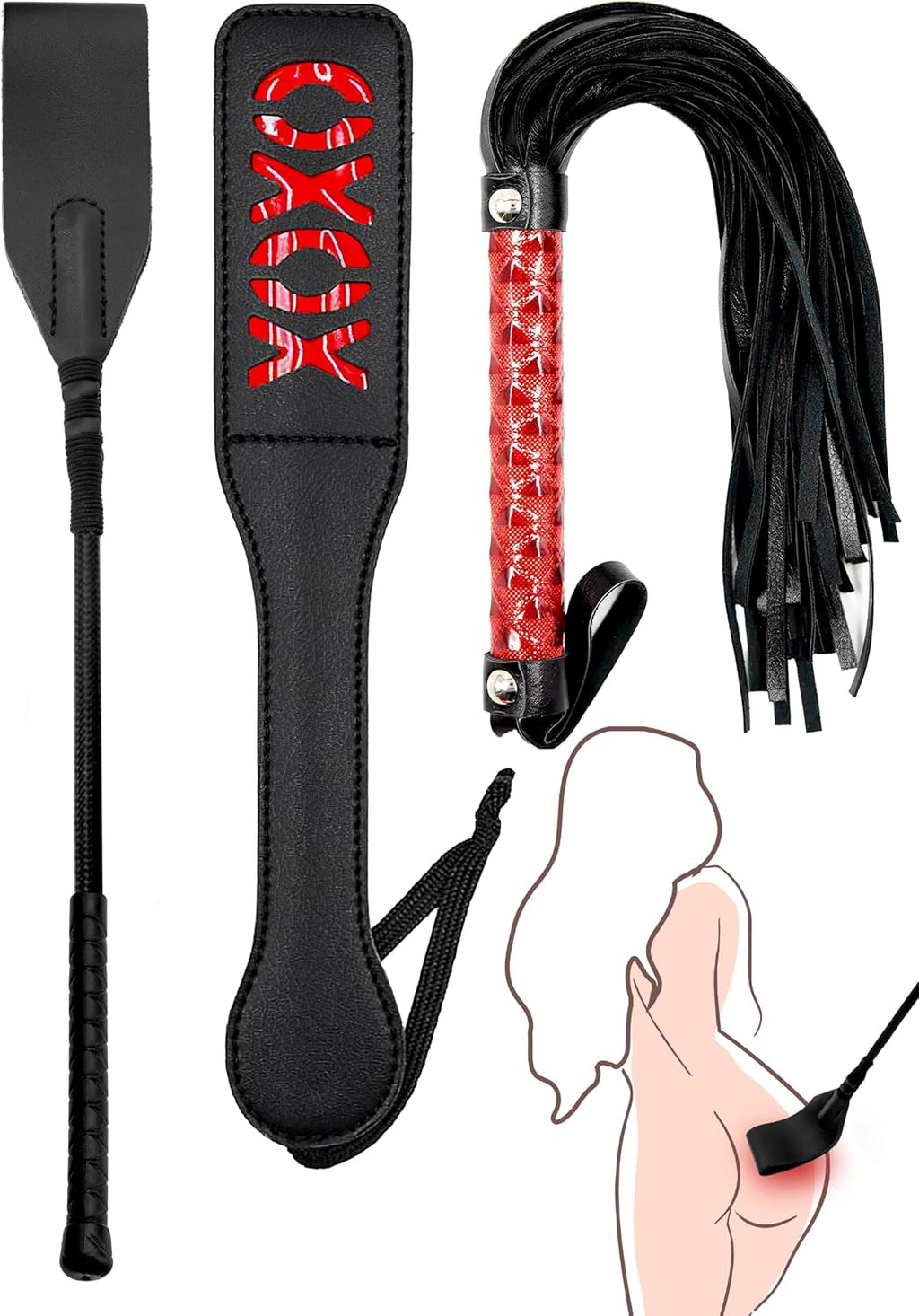 Sex Whip for Bedroom Floggers Adult Play Double Layer XOXO Spanking Paddle for Adults Riding Whip Adult Crop for Couples SM Starter BDSM Bedroom Kit