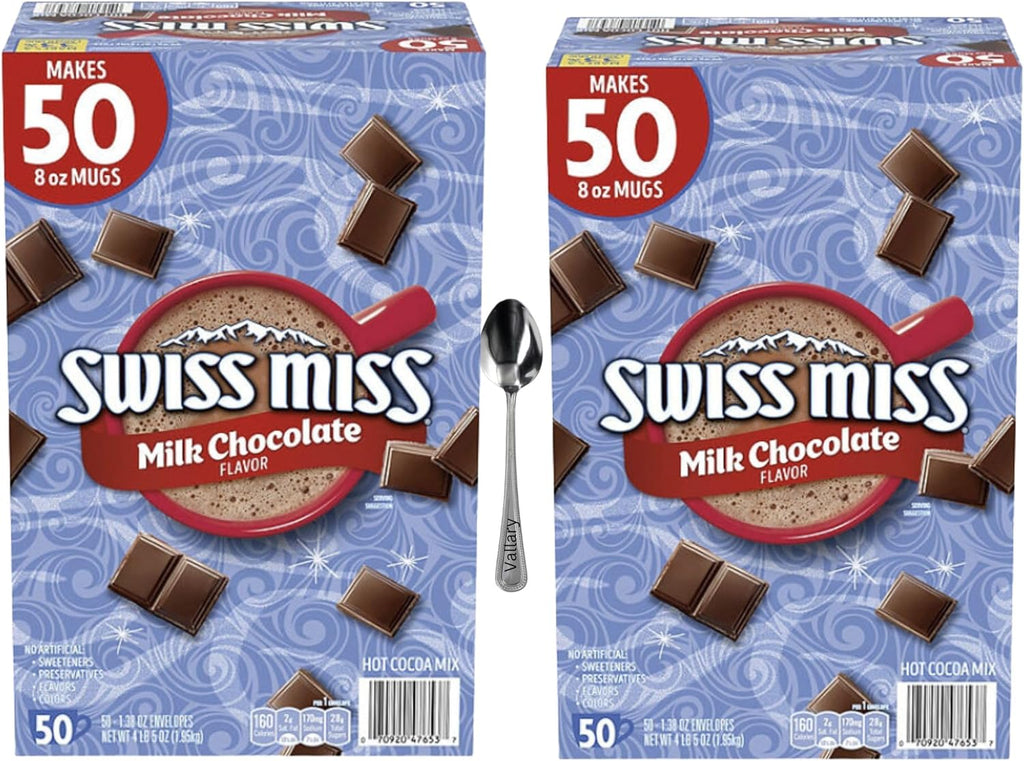 Swiss Miss Milk Chocolate Hot Chocolate Mix - 100 Count Packets, Plus Valley Spoon for Mixing
