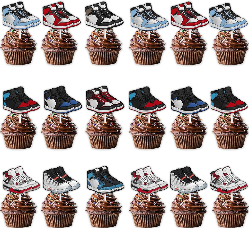 36pcs Sports Skateboard Dessert Cupcake Topper Pick for Sports Shoes Theme Decor Supplies Boys Girls Happy Birthday Party Decorations