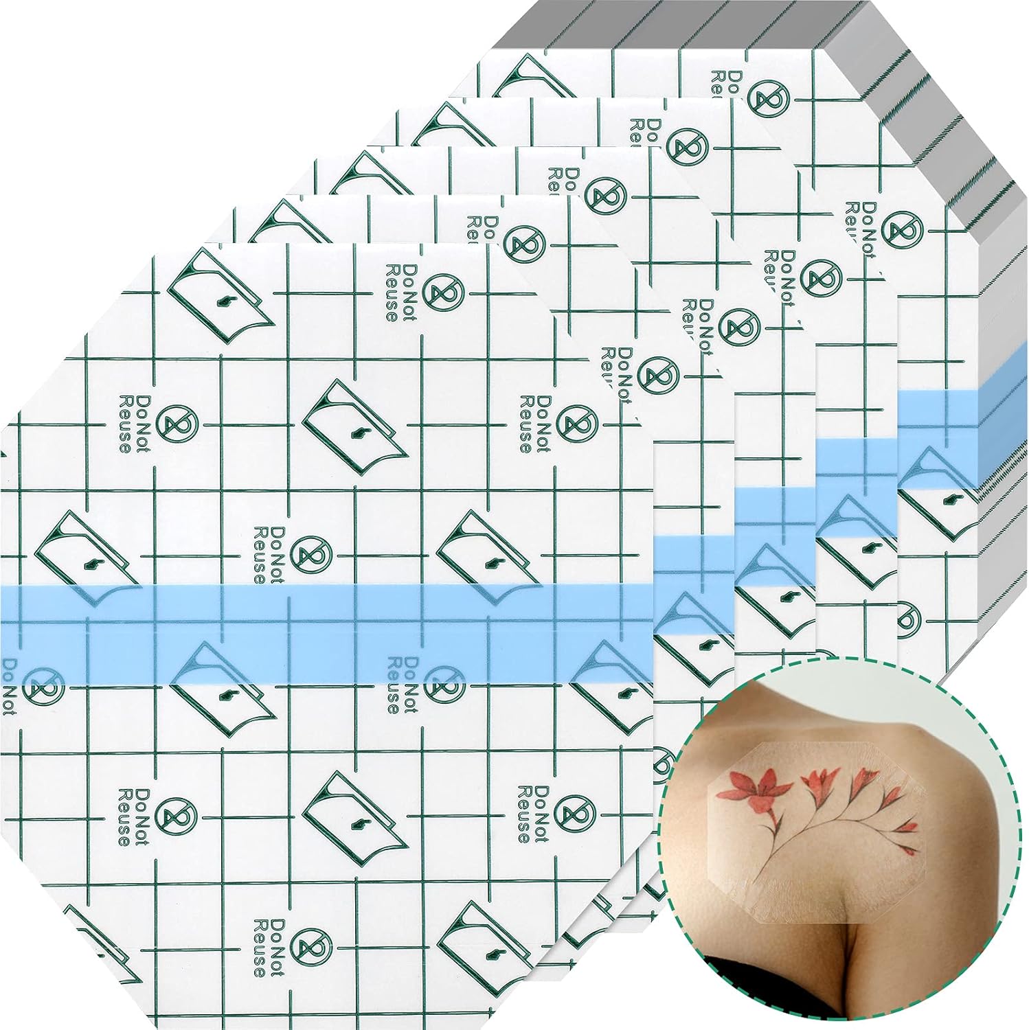 50 Pieces Transparent Stretch Adhesive Bandage Waterproof Transparent Film Dressing Bandages Clear Adhesive Dressing Stretch Tape for Tattoos Swimming Showering (4 x 4.75 Inch)