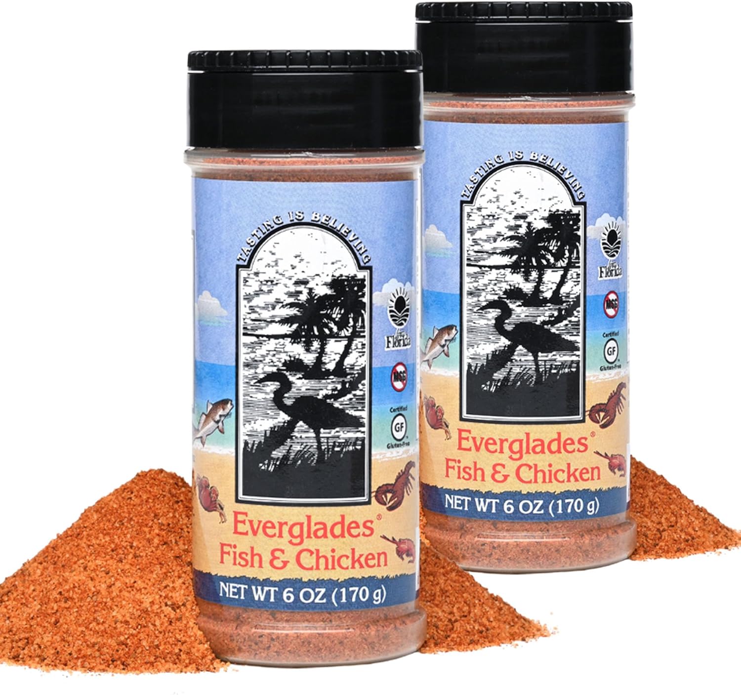 Everglades Fish & Chicken Seasoning For Shrimp, Fish, Crab, Lobster & Poultry Use in Batter, Boils, or Sprinkle for Broiling & Grilling Made in the USA 6oz (Two Pack)