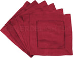 CleverDelights 6" Red Linen Hemstitch Cocktail Napkins - 12 Pack - 100% Linen