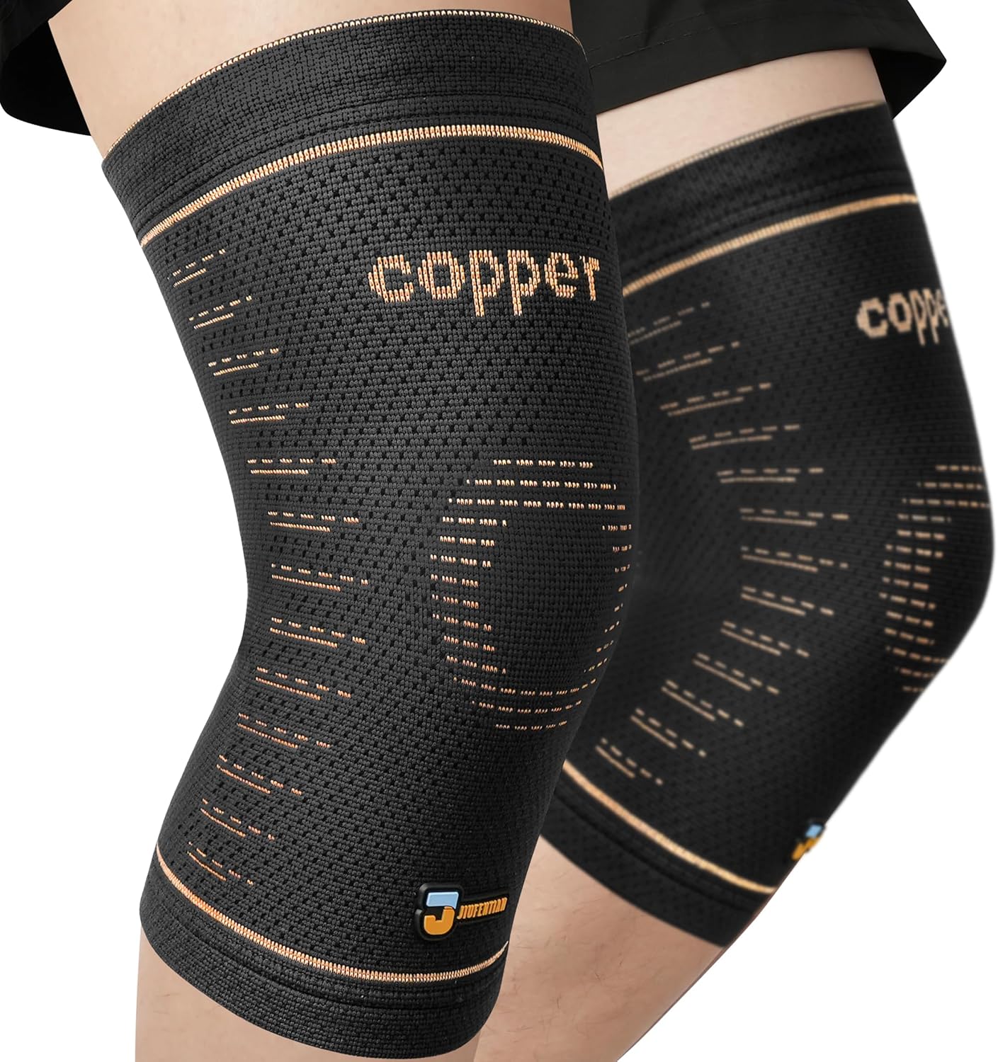 JIUFENTIAN Copper Knee Brace for Women and Men(2 Pack) -knee compression sleeves for Arthritis, Running & Daily Use-Targeted Support for Joint Stability & Pain Relief(Large)