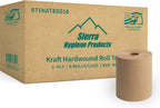 Sierra Hygiene Natural (Kraft) 1-Ply 8" Hardwound Paper Towel, 800’ Roll – 6/Case