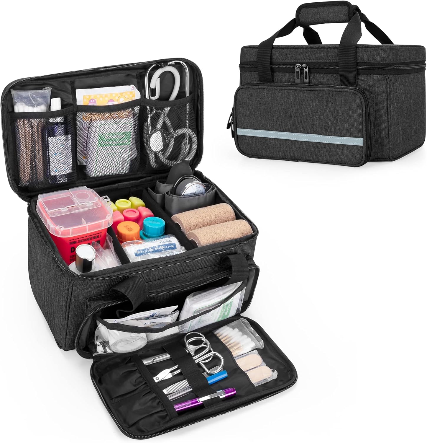 CURMIO Small First Aid Bag Empty, Family First Aid Kit Case, Medicine Storage Organizer Box For Home And Travel, Black (Patent Pending)