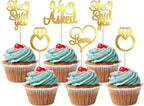 Gyufise 24 Pack Light Gold Glitter He Asked She Said Yes Cupcake Toppers Diamond Ring Heart Love Cake Picks for Wedding Engagement Party Cake Decorations