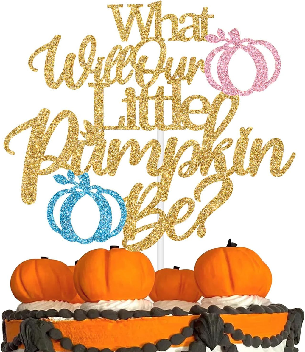 What Will Our Little Pumpkin Be Cake Topper, Pumpkin Gender Reveal Cake Decor, He or She, Fall Thanksgiving/Halloween Birthday Baby Shower Gender Reveal Party Decorations Supplies for Boy Girl
