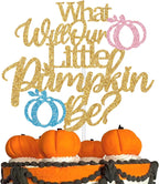 What Will Our Little Pumpkin Be Cake Topper, Pumpkin Gender Reveal Cake Decor, He or She, Fall Thanksgiving/Halloween Birthday Baby Shower Gender Reveal Party Decorations Supplies for Boy Girl