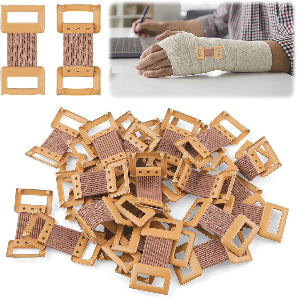 30 Pcs Brown Elastic Bandage Clips, Reusable Bandage Clips with Stretch Metal Clasps, Secure Fastening Clips for Fixing Various Bandages and Gauze, Bandaging Supplies