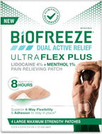 Biofreeze Ultraflex Plus Maximum Strength 4% Lidocaine Patches with Menthol, Flexible Pain Relief Patch for Lower Back, Lidocaine Patch for Neck, Knee, Shoulder, 4 Large Pain Patches