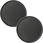 CURTA 2-Pack Restaurant Grade Non-Slip Tray, NSF, 14 Inch, Plastic Rubber Lined Round Serving Tray, Black