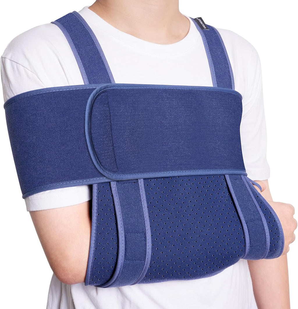 Velpeau Arm Sling for Sleep, Shoulder Immobilizer for Women & Men - Very Soft Sling for Rotator Cuff Tear, Fractured, Dislocation, Broken, Postoperative, Fits Left & Right (Blue, L: Bust 39.5-51.3″)
