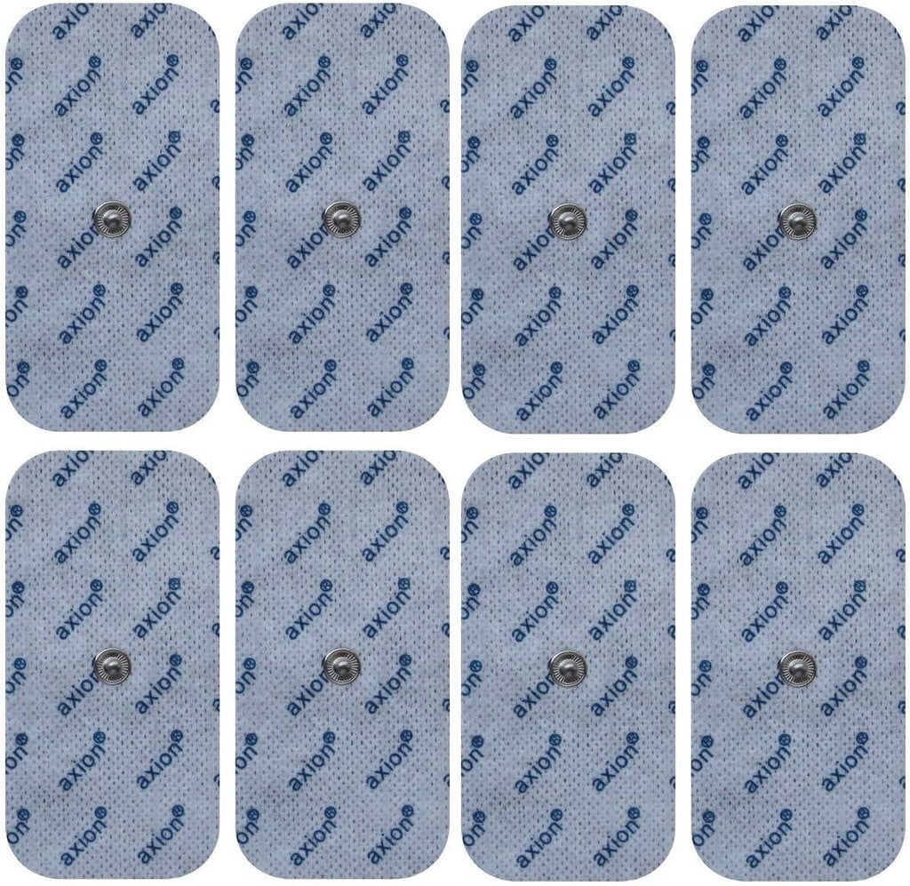 8 axion TENS Unit Electrode Pads 4x2'' - Replacement Pads with 3,5mm Snap Button for TENS Machines and Muscle Stimulators | Reusable Self-Adhesive TENS/EMS Electrodes