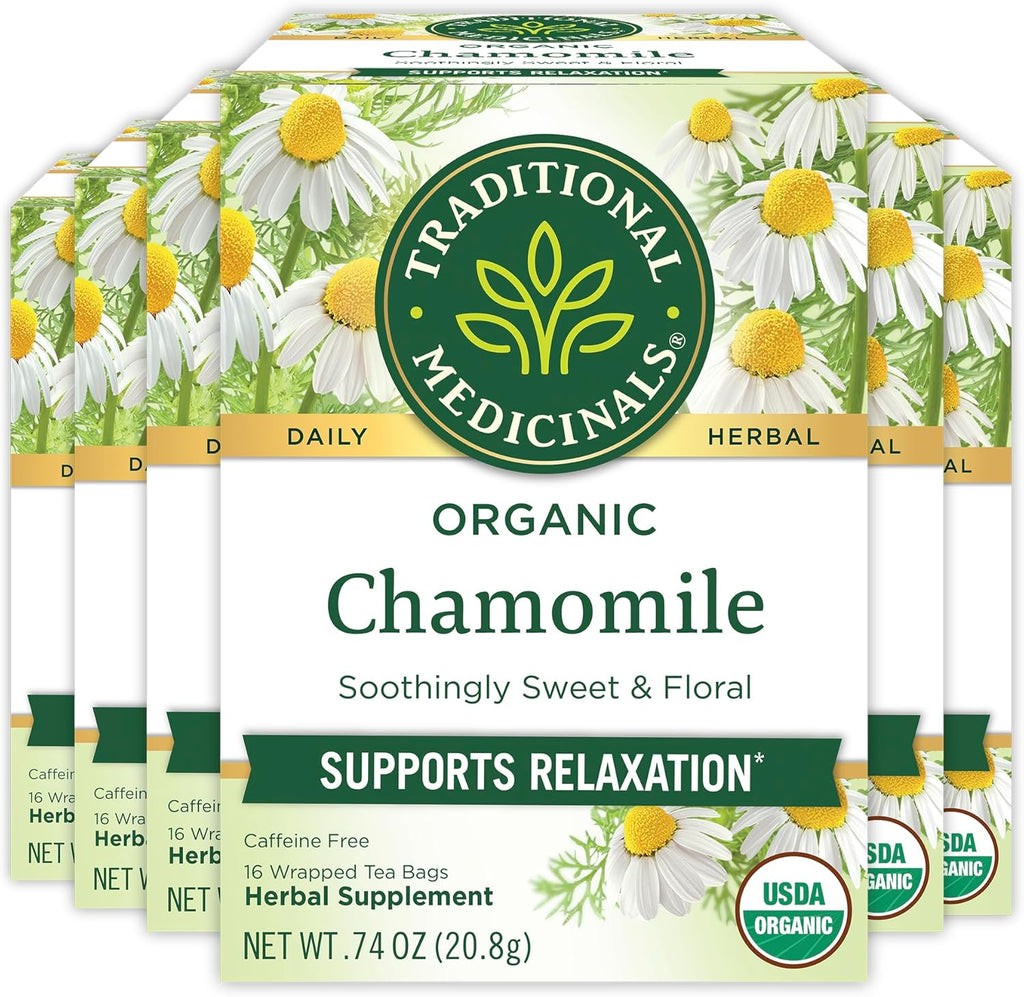 Traditional Medicinals Tea, Organic Chamomile, Calming, Calms Your Nerves, Supports Healthy Digestion, 96 Tea Bags (6 Pack)
