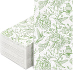 80Pcs Green Floral Birds Paper Guest Napkins Flower Bathroom Napkins Vintage Disposable Hand Towel Napkin for Home Holiday Party Supplies