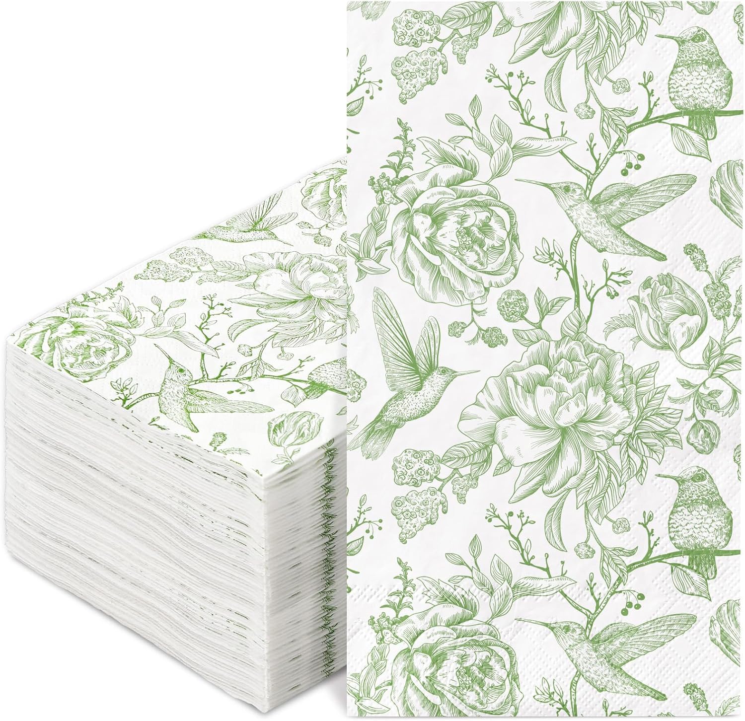 80Pcs Green Floral Birds Paper Guest Napkins Flower Bathroom Napkins Vintage Disposable Hand Towel Napkin for Home Holiday Party Supplies