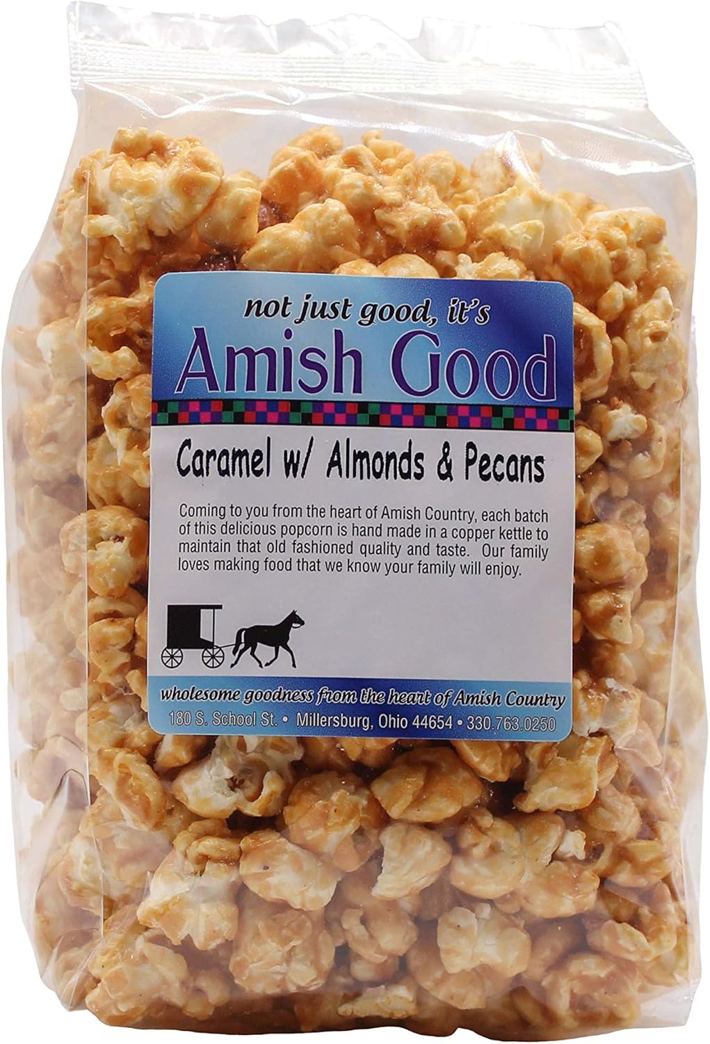 Amish Good Premium Caramel Popcorn with Almond and Pecans * Real Butter and Coconut Oil in 12 Ounce Bag