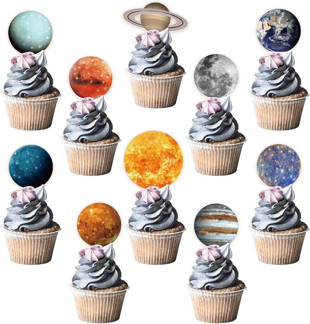 Sabary 50 Pcs Space Cupcake Toppers Solar System Galaxy Universe Planets Picks Cake Topper Celestial Toppers for Boys Girls Space Themed Party Solar System Birthday