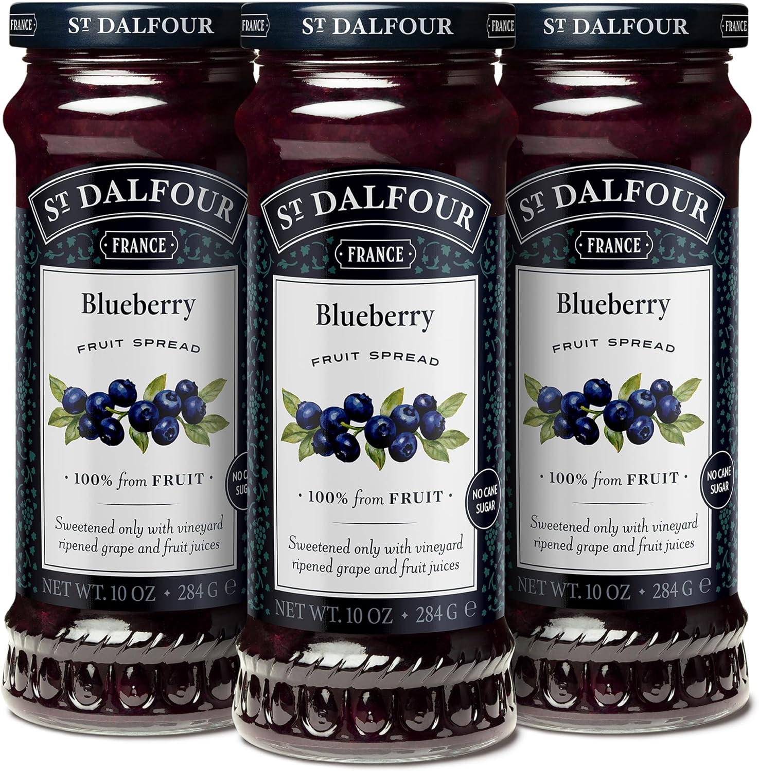 St. Dalfour Blueberry Fruit Spread - 10oz - 100% from Fruit, No Artificial Ingredients, Non-GMO, No Cane Sugars, All Natural - Pack of 3