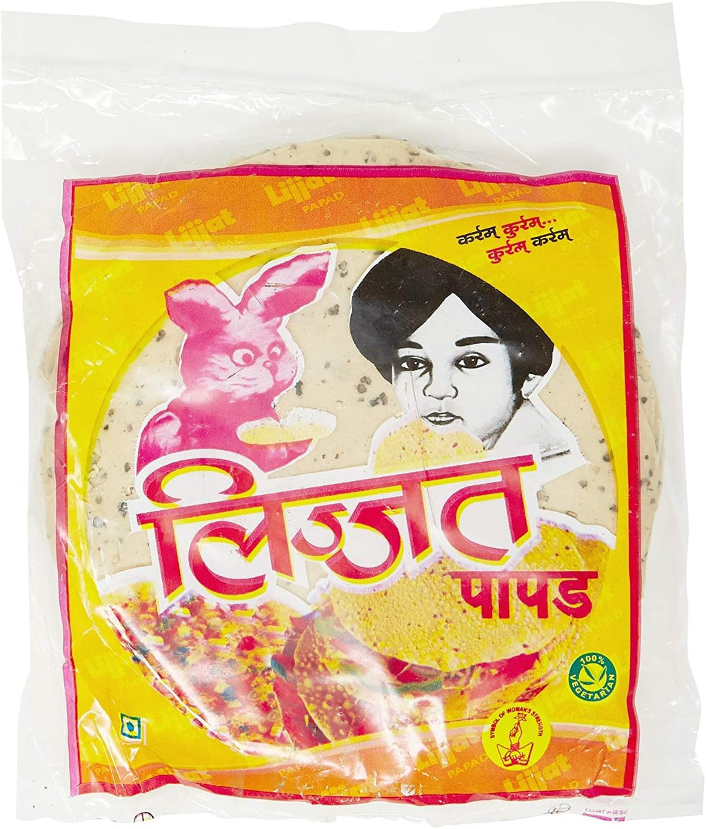 Lijjat Papad, Udad (Black Pepper), 7.06-Ounce Pack (Pack of 20)