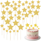 42 PCS Gold Star Cupcake Toppers, Glitter Twinkle Star Cake Picks, Wedding Engagement Baby Shower Birthday Party Cake Decorations Supplies, Mixed Size