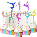 48 Pieces Gymnastics Cupcake Toppers Glitter Gymnastics Birthday Party Decorations Cupcake Picks Cheer Team Cake Toothpicks Decorations for Girls Birthday Party Favors Supplies